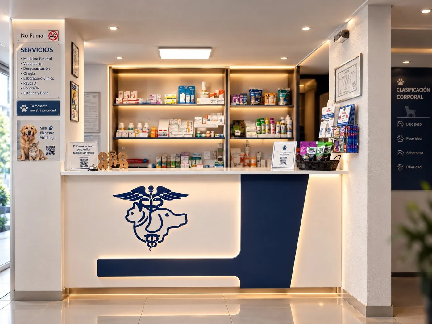 Área de recepción de Hospital Veterinario Pachuca.